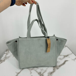 Margot Jamee Double Strapped Suede Tote Bag with Pouch Light Blue Minimalist